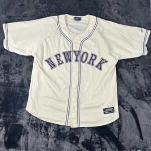 Leeman Baseball Jersey Mens XL Cream New York Button Up Mesh Activewear